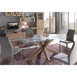 Стол tavolo rettangolare in vetro e legno